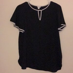 Spense Short Sleeve Keyhole Chiffon Blouse Black